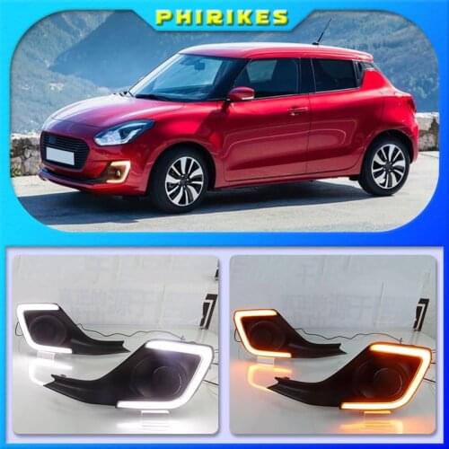 1set led drl daytime running light with fog lamp hole cover function turn signal for suzuki swift 2017 2018 2019