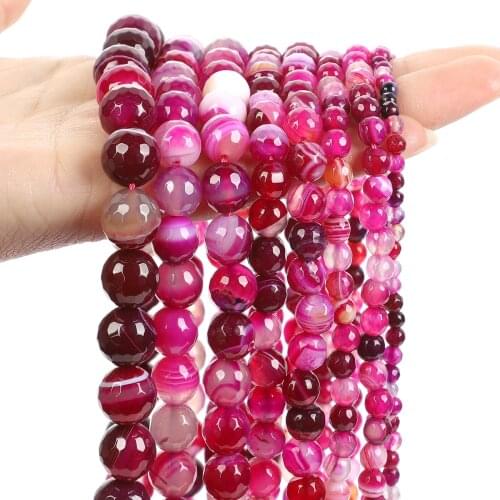 Faceted Magenta Striated Agates Natural Stone Beads Round Loose Spacer Bead For Jewelry Making DIY Bracelet Strand 4/6/8/10/12MM