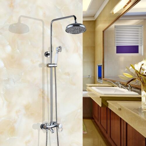 Chrome Shower Set Faucet Single Handle 8" Rainfall Shower Mixer with Handshower Bath Shower System zcy332