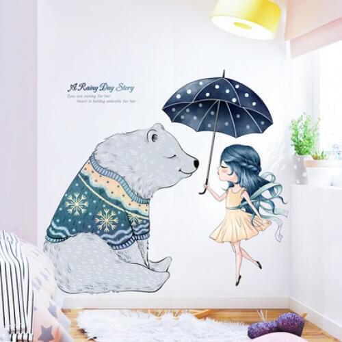 Umbrella Story Wall Sticker Romantic Girl Heart Bedroom Decor Girl Dormitory Rental Room Warm Wallpaper Poster Animal Wall Decor