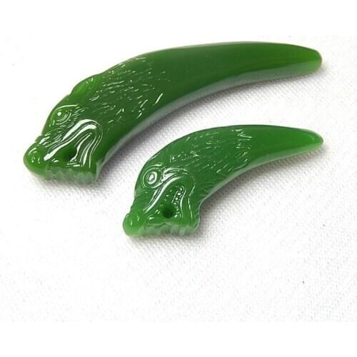 Chinese Natural Green Jade Wolf Tooth Pendant Necklace Hand-Carved Charm Jadeite Jewelry Fashion Amulet Gifts for Men Women