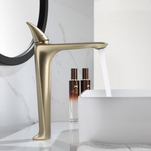 Brushed gold brass copper bathroom sink faucet Original design basin mixer faucet cold hot water top quality faucet