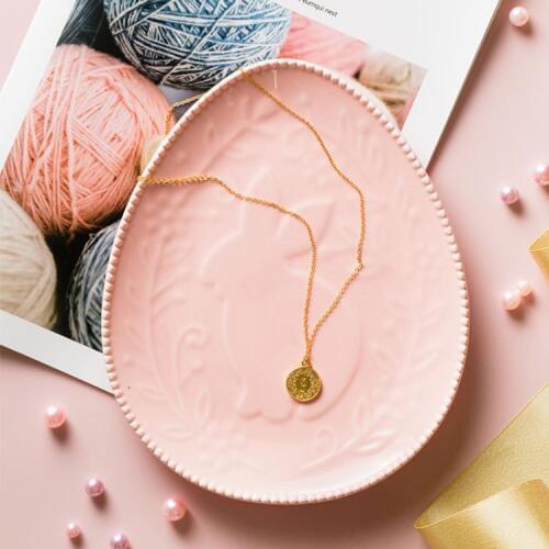 Cute Pearl Edge Rabbit Ceramic Dish Plate Jewelry Storage Plate Snack Cake Plate Necklace Trays Decorative Plate