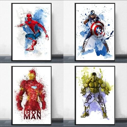 Cartoons Marvel Avengers Superhero Canvas Painting Watercolor Classic Marvel Poster and Print Wall Art Picture for Childrens
