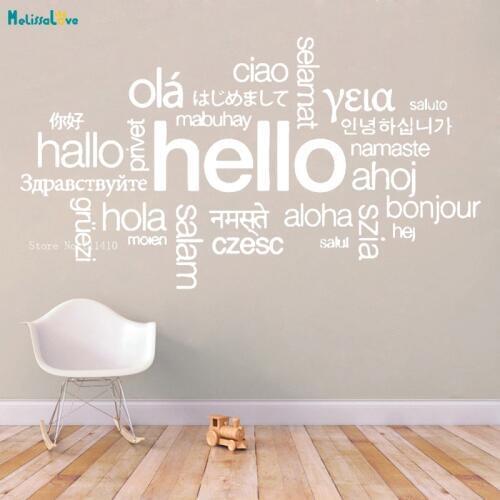Welcome Wall Stickers in Many Languages Hello Text words Home decor for Living Room Coffee Shop Vinyl Handmade Decal YT1065