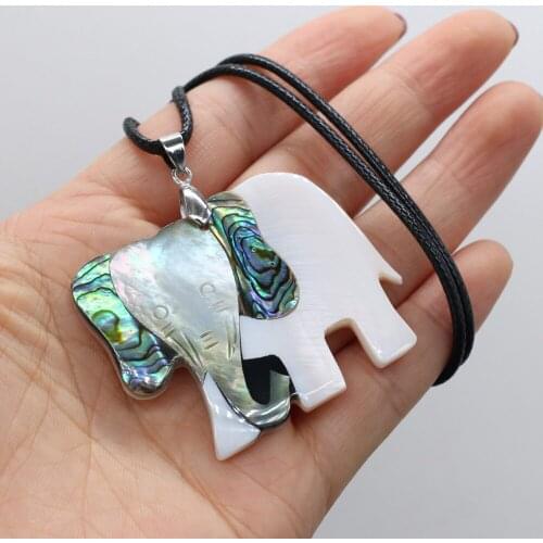 Natural Shell Necklace With Elephant-Shaped Pendant Leather Cord 2MM Charms For Elegant Women Love Romantic Gift
