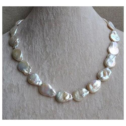 New Arrival Favorite Pearl Necklace 15mm White Color Coin Freshwater Pearl Handmade Fashion Jewelry Charming Women Gift