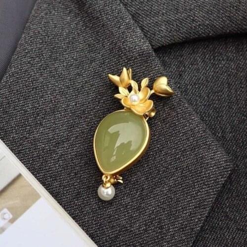 New silver inlaid natural Hetian Jasper Flower Pendant Necklace Chinese style retro unique sand gold craft charm womens jewelry