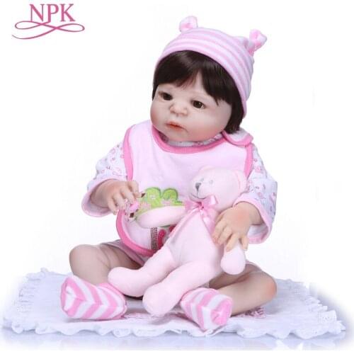 NPK 57CM Handmade Full Silicone vinyl Body adorable Lifelike toddler Baby Bonecas girl kid bebe doll reborn menina de silicone