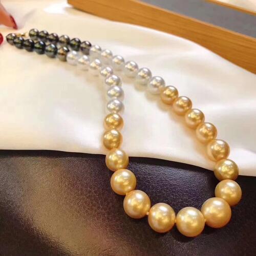 MADALENA SARARA 8-9mm AA Saltwater Pearl Necklace Tahitian Southsea Akoya Pearl Bead Choker Necklace Three Color Mixed