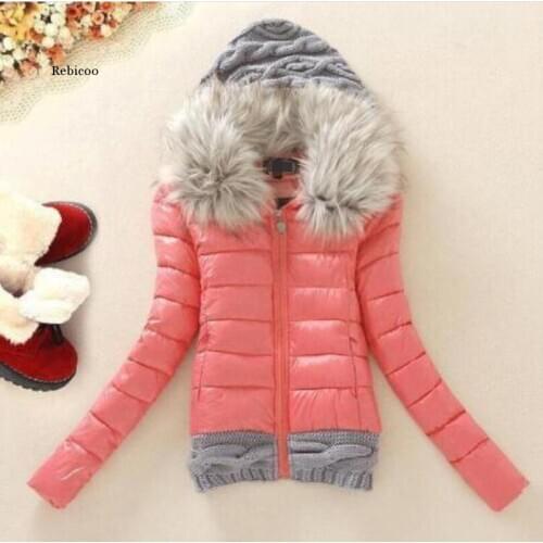 Womens Cotton Coats Warm Large Size Fur Collar Hooded Down Cotton Pad Wool Hat Female Jackets 4Xl Slim Fit Youth Outerwear