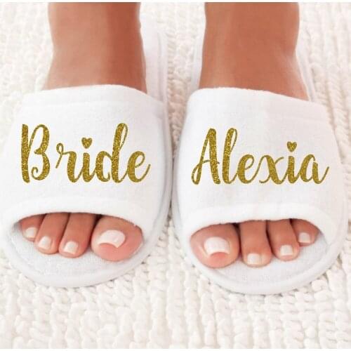 Personalized Wedding Slippers,wedding Bride&Bridesmaid name Slippers,Bridal Party spa Slippers,Bachelorette party favors gifts 1