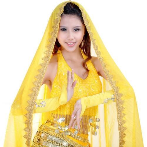 12 Colors Sari Dancewear India Belly Dance Clothes Wrap Head Scarf Chiffon Lace Headpiece Bollywood Dance Head Veils