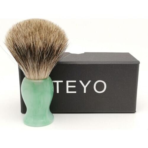 Two Band Fine Badger Hair Shaving Brush of Emerald Green Pattern Resin Handle for Wet Shave Cream Safety Razor