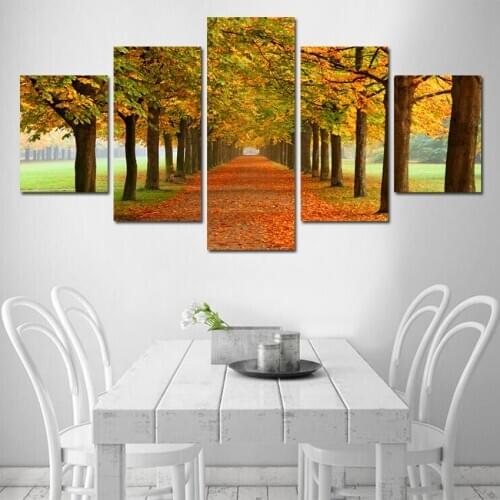 Hd Modern Canvas Painting Home Wall Art Decoration Modular Picture 5-Piece Set Autumn Scenery Maple Leaf Painting Without Frame