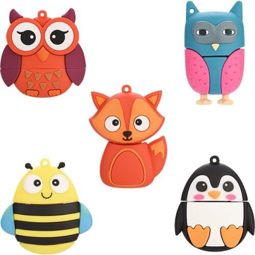 Animal USB Flash Drive 4gb 8gb 16gb 32gb 64gb 128gb Cartoon Pendrive Owl Fox Bee Creative U Disk lovely memory stick