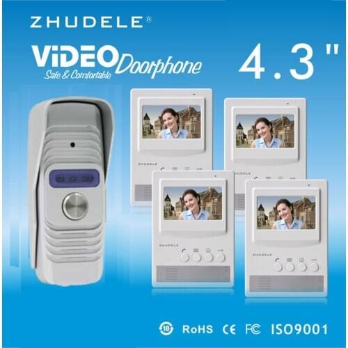 ZHUDELE Home Security Intercom System Doorbell Smar4.3"Video Door Phone,Peephole HD Camera,Night Vision w/t Waterproof Cover 1V4