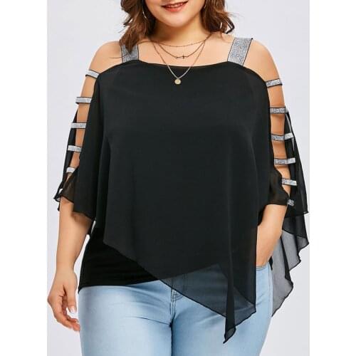 Hollow Out Blouse Plus Size 5XL Cold Shoulder Loose Tops Casual Summer Ladies Top Female Women Short Sleeve Blusas Pullover A20