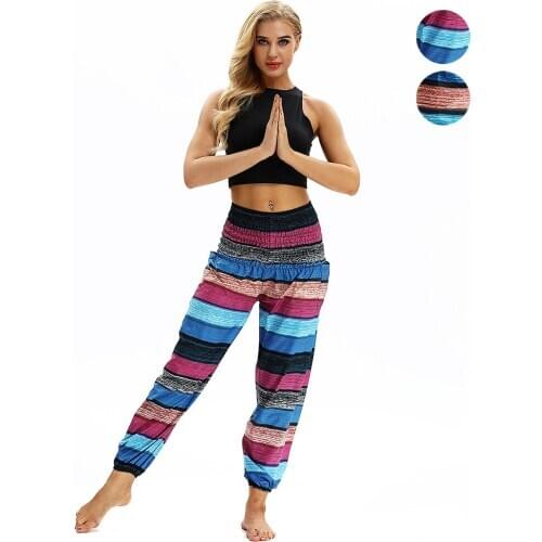 Women Yoga Pants Nepal boho Stripe Printing Hippie Harem Loose bloomers Sweat Pant Casual Jogger Running Workout Lounge Pant