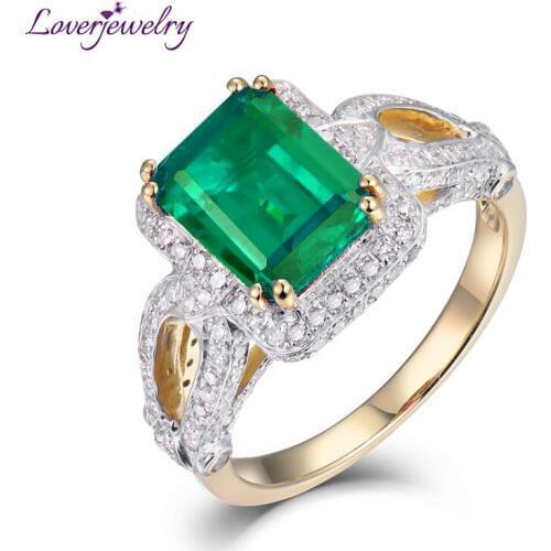LOVERJEWELRY Women Rings Hot Sale 2.55Ct Natural Diamond Emerald Ring Solid 14Kt Yellow Gold Ring Emerald Jewelry For MOM Gift