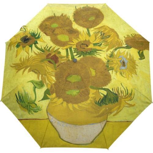 Famous Drawing Sunflowers 1890 Oil Painting Umbrella Foldable Women Rain Umbrella Automatic Windproof Rainy Umbrellas for Child