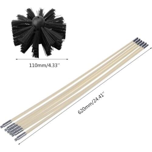 1 Set Nylon Brush With 6pcs Long Handle Flexible Pipe Rods For Chimney Kettle House Cleaner Cleaning Tool Kit