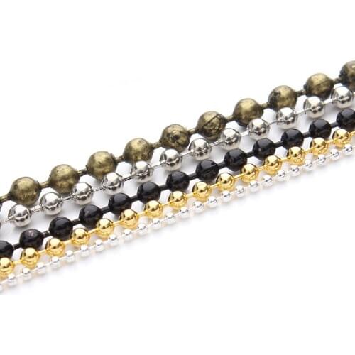 10m/lot Gold Silver Black Antique Bronze Color 1.2mm Ball Beads Bulk Chain Fit DIY Necklace Jewelry Making Findings Materials