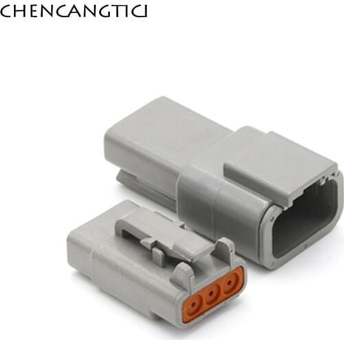 2 Sets 3 Pin Way Deutsch Auto DTM Wire Connector Waterproof Female or Male Grey Socket Plug DTM06-3S ATM06-3S DTM04-3P ATM04-3P