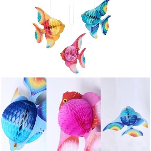 24pcs Colorful Tissue Paper Goldfish Foldable Tropical Fish Decoration Hanging Ornament Party Supplies Gold Pink Blue A50