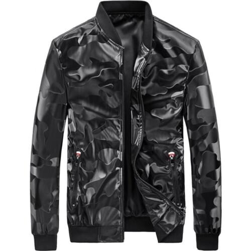 3XLCamouflage Mens Leather Motorcycle Jackets Bomber Baseball Male Winter Jacket Zipper Pocket Faux Leahter Man Chaqueta Hombre