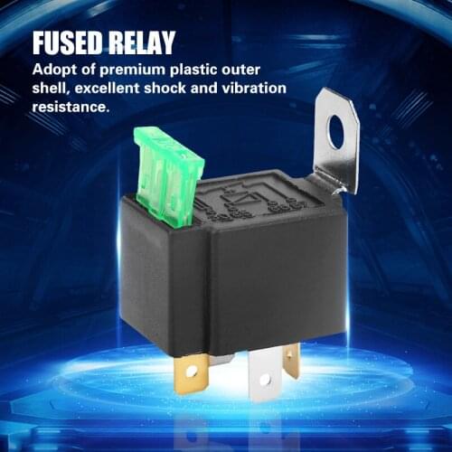 4-Pin DC 12V 30A Car Relay Normally Open Contacts Fused Relay OnOff w/ Bracket Premium Automotive Fused Relay
