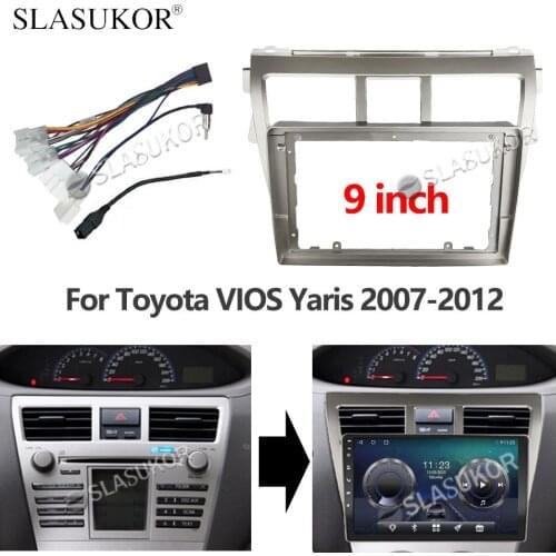 9 inch For TOYOTA VIOS Yaris 2008 2009 -2013 Fascias Car DVD Audio Fitting Adaptor Dash Trim Kits Facia Panel Double Din Cable