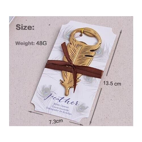 Free shipping 100pcs/lot Wedding favors baby shower gift gold metal Peacock feather wine Bottle opener