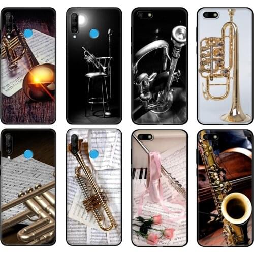 Black tpu Case For Huawei Honor 20 Lite 10 10i 20S 30S 30 Case Honor 7A 7s 7C 5.7 Case Cover Piccolo Trumpet Brass Instruments