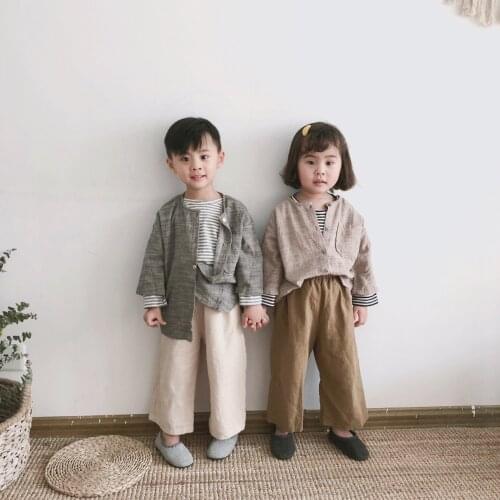 Spring 2019 childrens cotton and linen shirt Korea plate loose sunscreen cotton and linen shirt for boys and girls