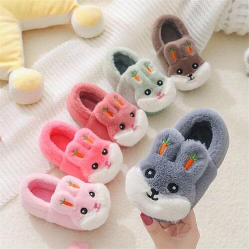 Childrens Cotton Slippers Baby Girls Winter Indoor Cute Animal Rabbit Plush Shoes Toddler Boys Antiskid Warm Slippers For Home