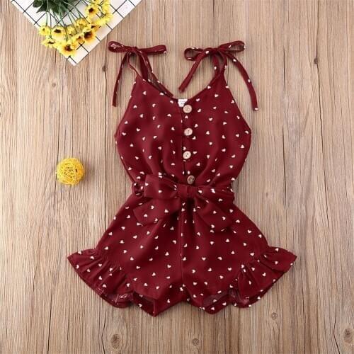 2020 Baby Summer Toddler Kids Baby Girl Floral Strappy Romper Sling Ruffle Jumpsuit Hearts Print Sleeveless Clothes Outfit