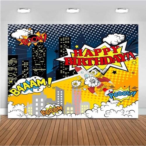 Photophone City Building Super Heros Baby Shower Happy Birthday Party Decor Backdrop Vinyl Cartoon Photography Backgrounds