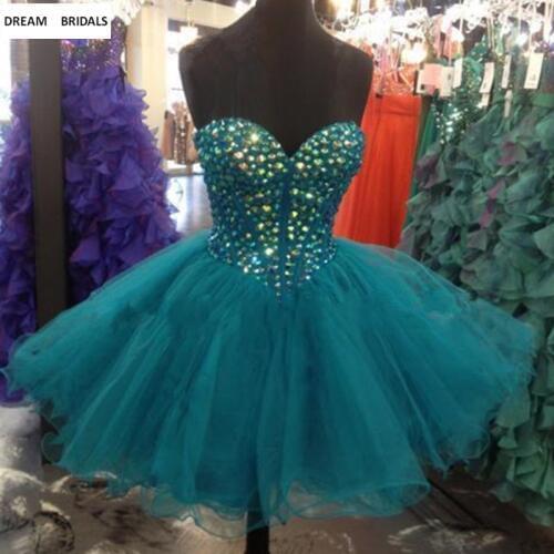 Custom Color Mini A-Line Pretty Cocktail Party Dresses Beading Crystal Robe Cocktail Lace-Up Back Vestido De Festa Curto