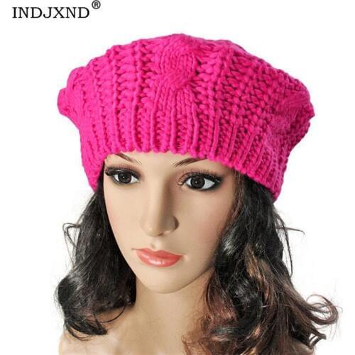 INDJXND Winter Hats Women Crochet Beanies Cotton Beanie Wool Hats High Elasticity Ski Woman Cap Fashion Lady Multi Colors Casual