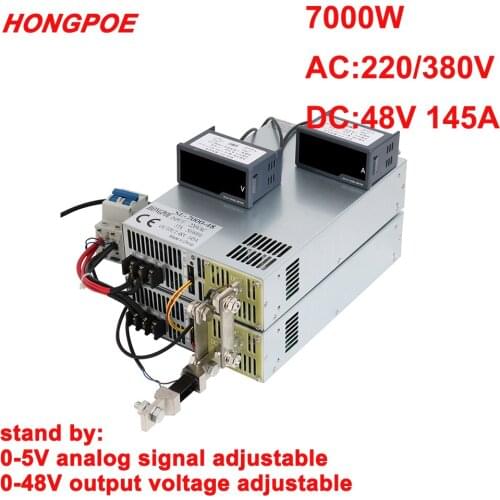 7000W 48V Power Supply 0-48V Adjustable Power 0-5V Analog Signal Control 220V AC-DC 48V 145A High Power Transformer Motor LED