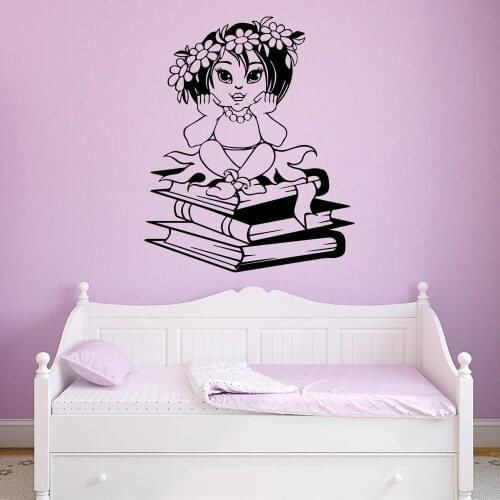 Exquisite a girl on books Home Decor Modern Acrylic Decoration For Kids Rooms Sticker Mural Decal Stickers muursticker