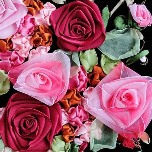 Chinese Needlework,DIY Ribbon Cross stitch Sets for Embroidery kit, vase blue flowers bands embroidery wall wedding decoration