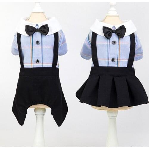 Dog Summer Spring Suit Fancy Costume Cotton Shirt & Dress Doberman Cosplay Pet Couple Bichon Pomeranian Clothes for Small Dogs