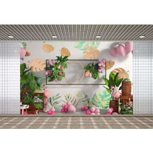Lyavshi Childrens Balloon Jungle Flamingo Flower Decor Baby Shower Newborn Party Backdrop Photo Background Custom Studio