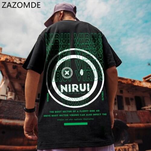 ZAZOMDE Mens Clothing Summer Smiley Face Print Graphic O-Neck Tees Cotton Casual Couple Clothes Top Harajuku Korean Tshirt