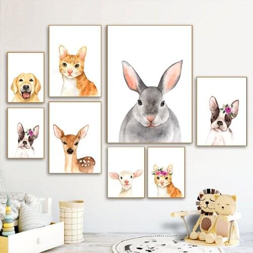 Floral Animal Sheep Rabbit Flower Nursery Wall Art Canvas Painting Nordic Posters and Prints Wall Pictures Baby Girl Room Decor