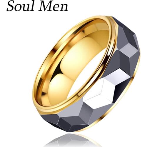 8mm Ring Wide Faceted Cut Geometric Tungsten Carbide Wedding Rings For Men Soul Men Jewelry Male USA Size 7-11