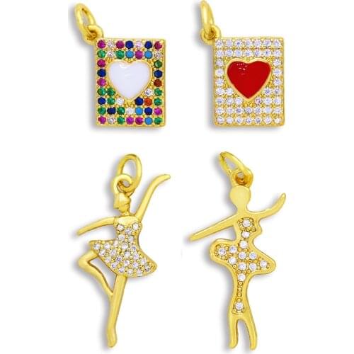 OCESRIO 18K Gold Plated Brass Gold Pendants Jewelry Making Heart Charms for Mexican Jewelry Making Bulk pdta305