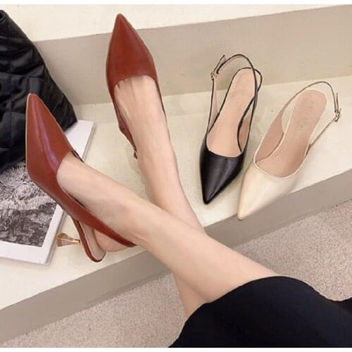 Pure Color Simple Pointed Sexy High Heels Summer Hot Sale One Word Buckle Elegant Temperament Ladies Sandals